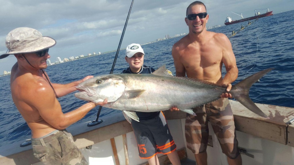 Huge amberjack caught deep dropping over a shipwreck