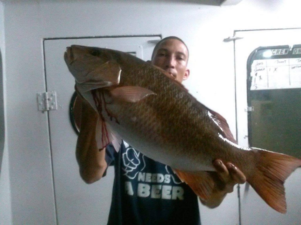 Lucky guy aboard the Catch My Drift caught this huge mangrove snapper on the night trip.