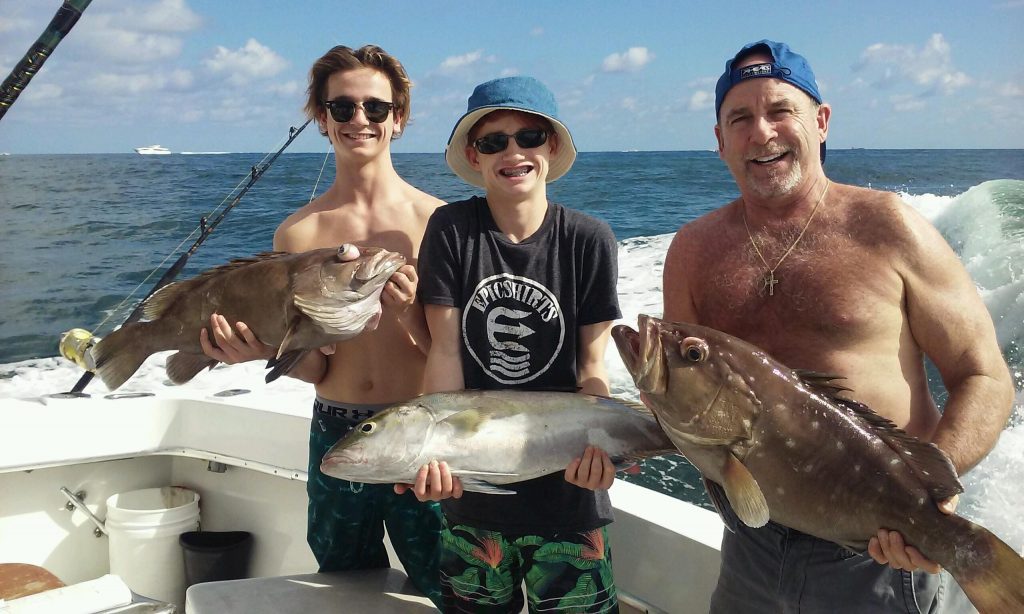 Nice catch of snowy groupers and amberjack by these 3 fishermen