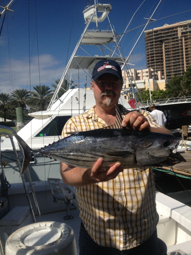 Big skipjack tuna caught trolling on a sportfishing charter